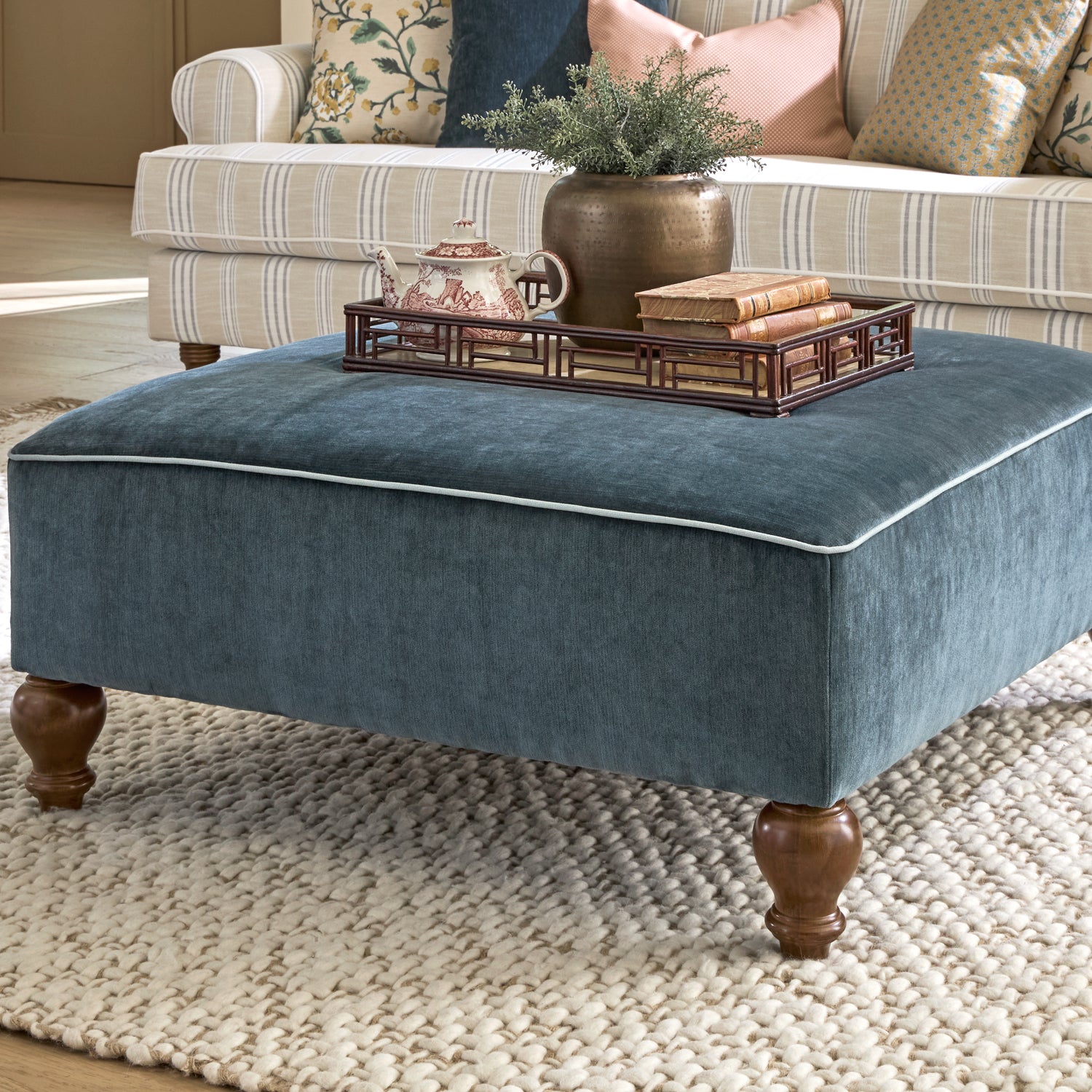 Renelle Ottoman - Sapphire Velvet – Laurel Mercantile