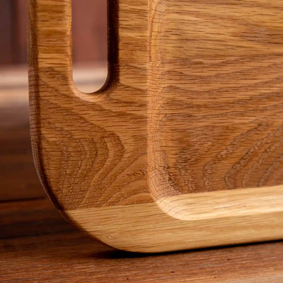 White Oak Barbecue Board. Close up of rounded corner.