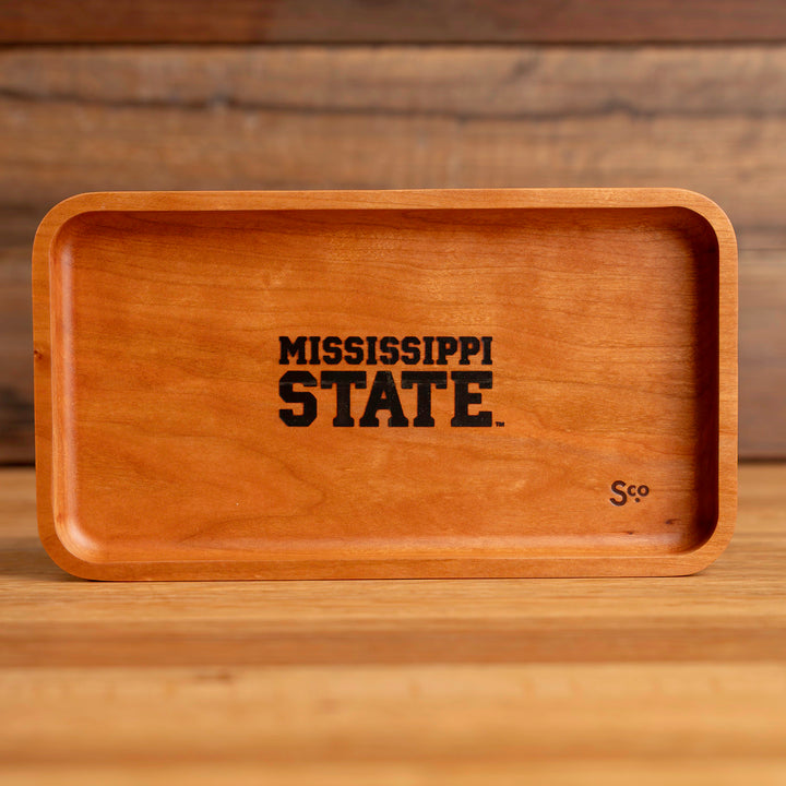 Cherry Mississippi State Wooden Valet | Mississippi State Stacked