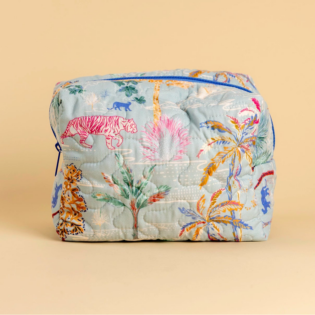 Erin &amp; Ben Co. Jungle Whisper Blue Quilted Makeup Bag