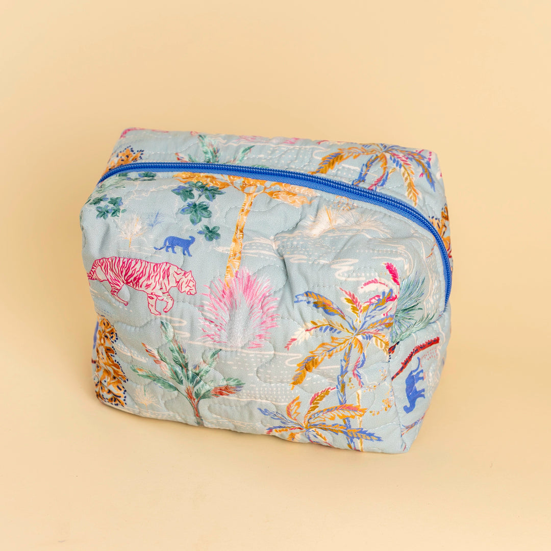 Erin &amp; Ben Co. Jungle Whisper Blue Quilted Makeup Bag