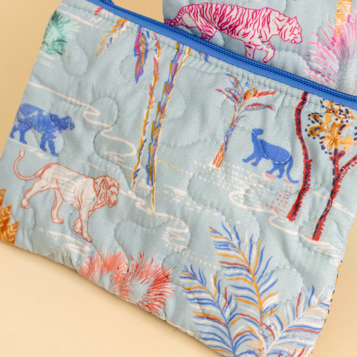 Erin &amp; Ben Co. Jungle Whisper Blue Quilted Makeup Bag