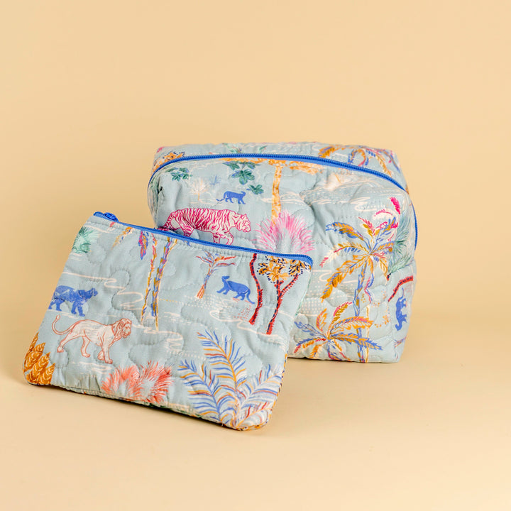 Erin &amp; Ben Co. Jungle Whisper Blue Quilted Makeup Bag