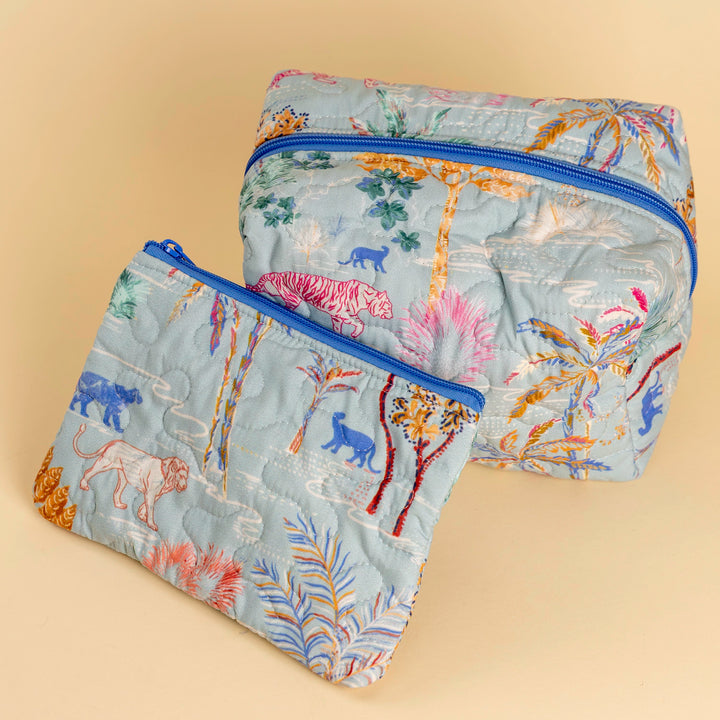 Erin &amp; Ben Co. Jungle Whisper Blue Quilted Makeup Bag