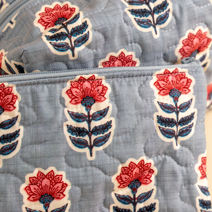 Erin &amp; Ben Co. Sadie Floral Blue Quilted Makeup Bag