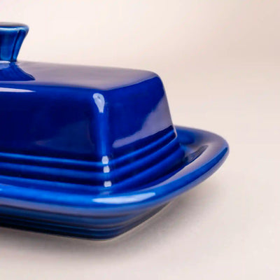 Fiesta ware twilight blue covered butter dish.