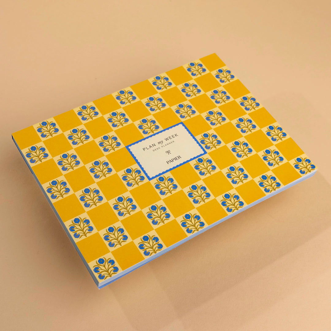 Floral Checkerboard Undated Weekly Desk Planner