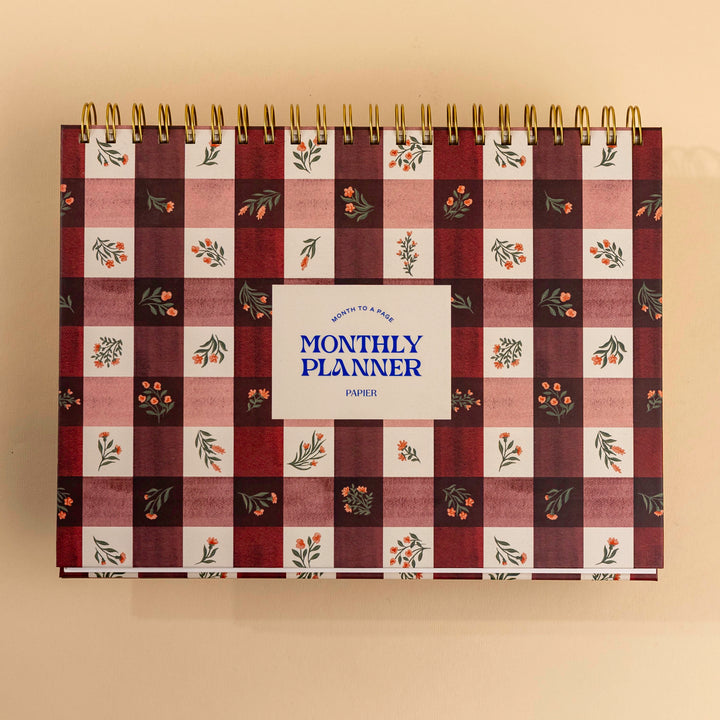 Floral Gingham Spiral Undated Monthly Desk Pad