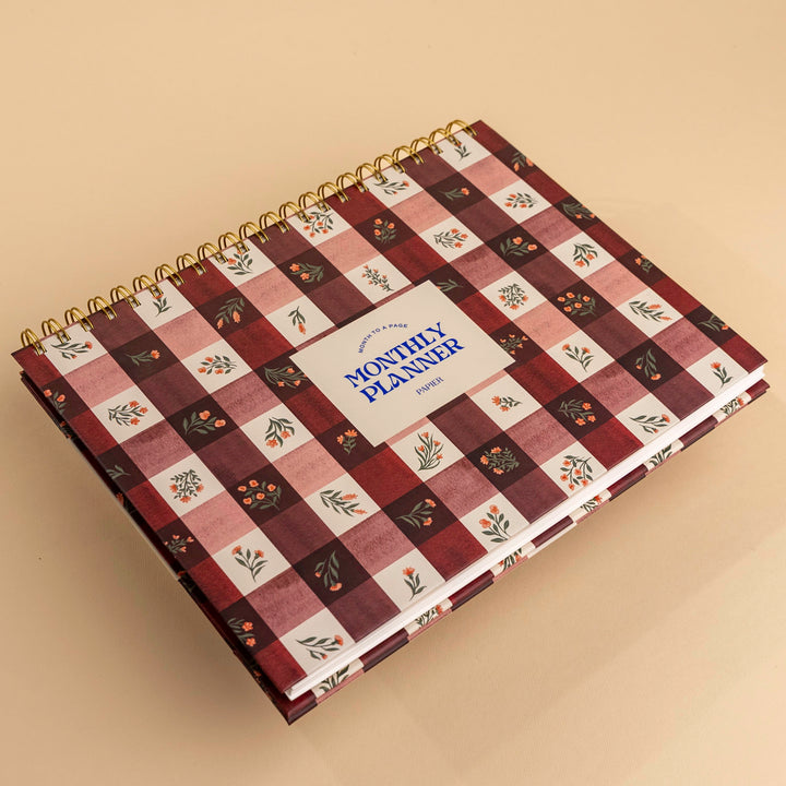 Floral Gingham Spiral Undated Monthly Desk Pad