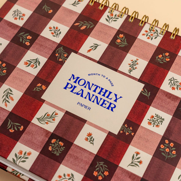 Floral Gingham Spiral Undated Monthly Desk Pad