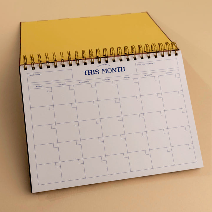 Floral Gingham Spiral Undated Monthly Desk Pad