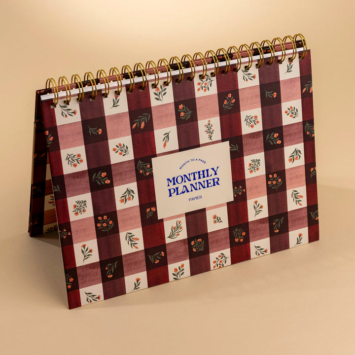 Floral Gingham Spiral Undated Monthly Desk Pad