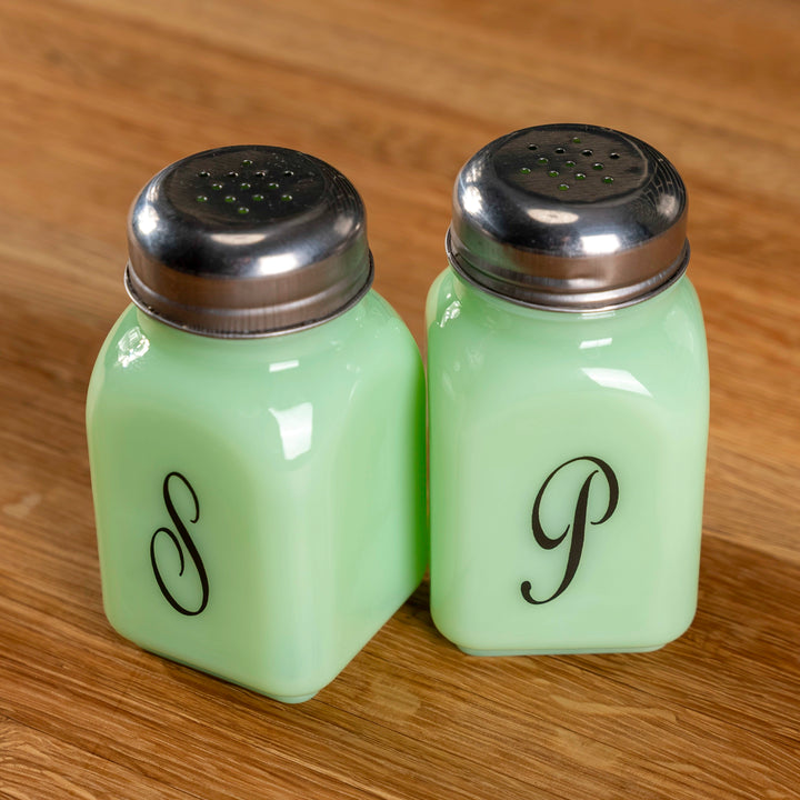 Jadeite Vintage Monogrammed Salt &amp; Pepper Shakers