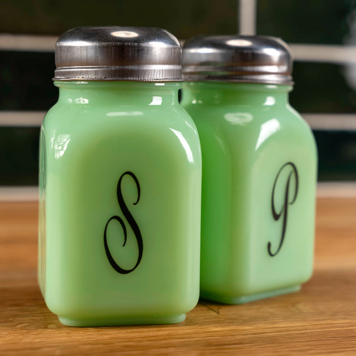 Jadeite Vintage Monogrammed Salt &amp; Pepper Shakers