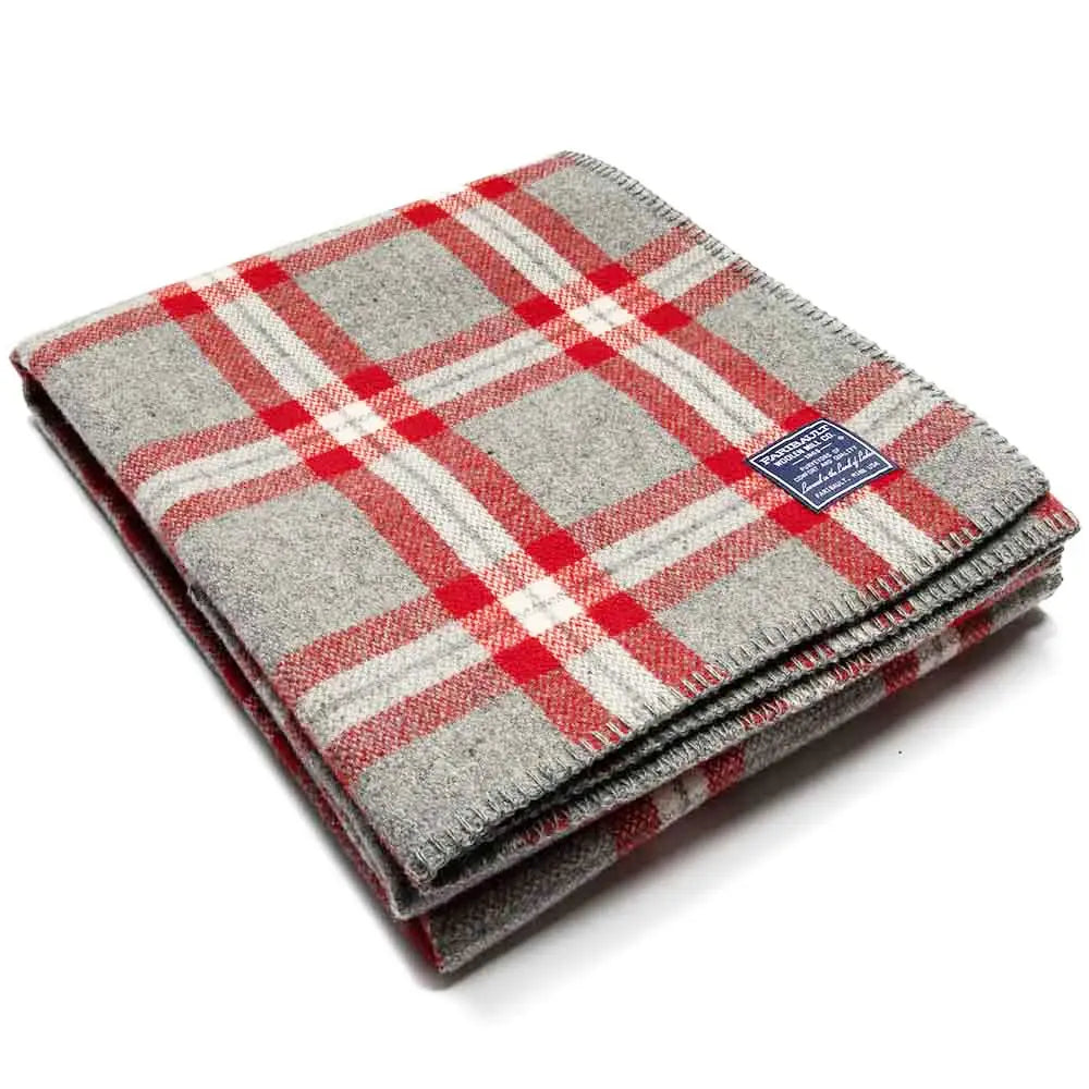 Minnehaha Fall Wool Throw Blanket | Red &amp; Gray