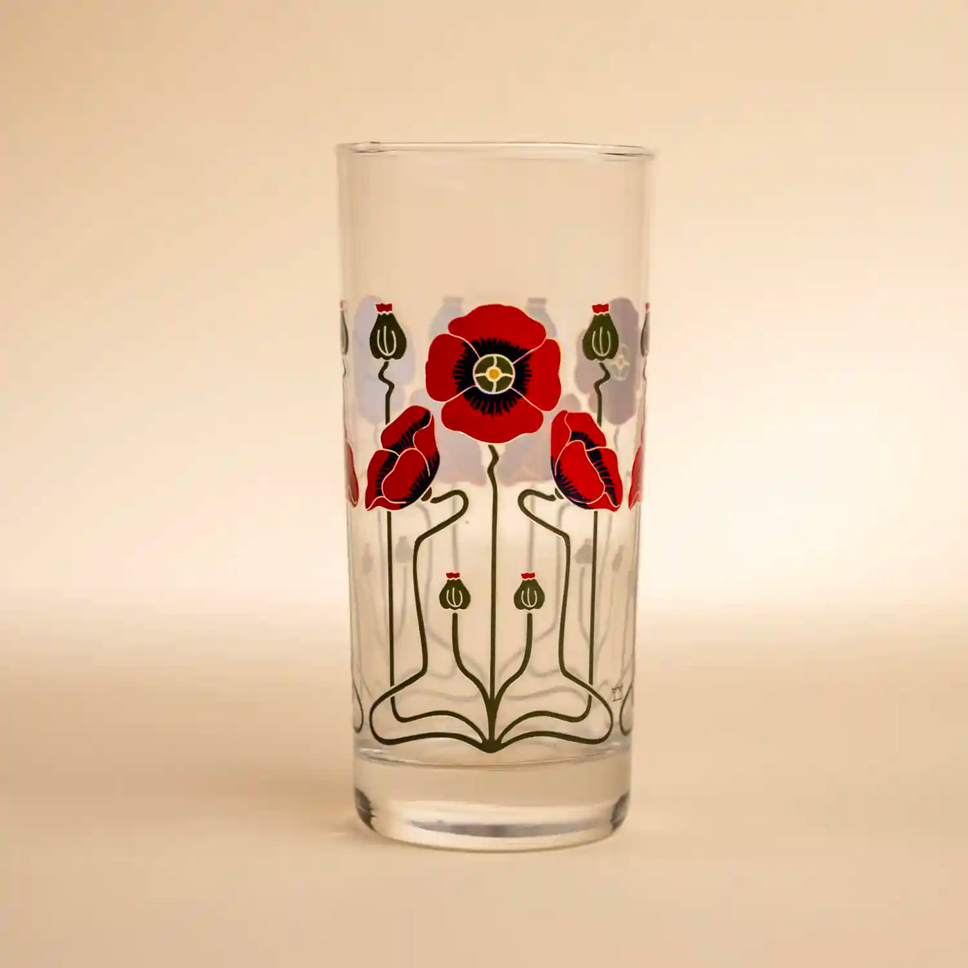 Red Poppy Collins Glass