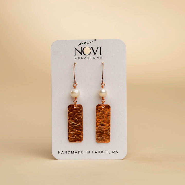 Novi Copper Rectangle with Freshwater Peal Earrings