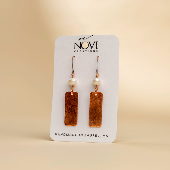 Novi Copper Rectangle with Freshwater Peal Earrings