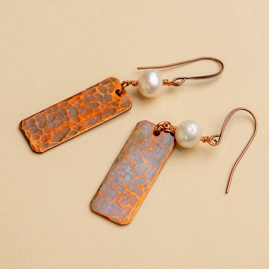 Novi Copper Rectangle with Freshwater Peal Earrings