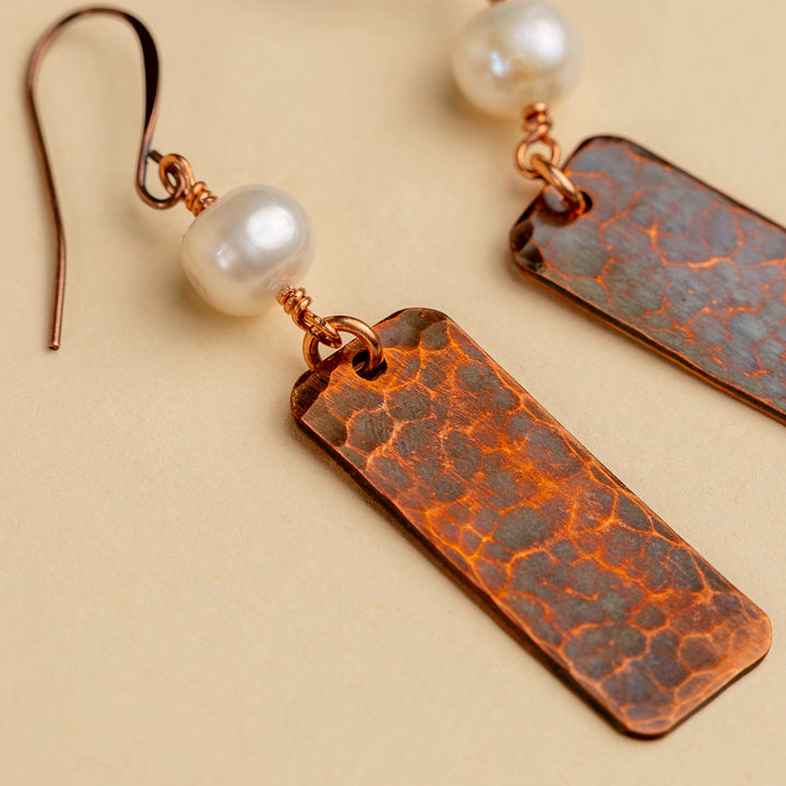 Novi Copper Rectangle with Freshwater Peal Earrings