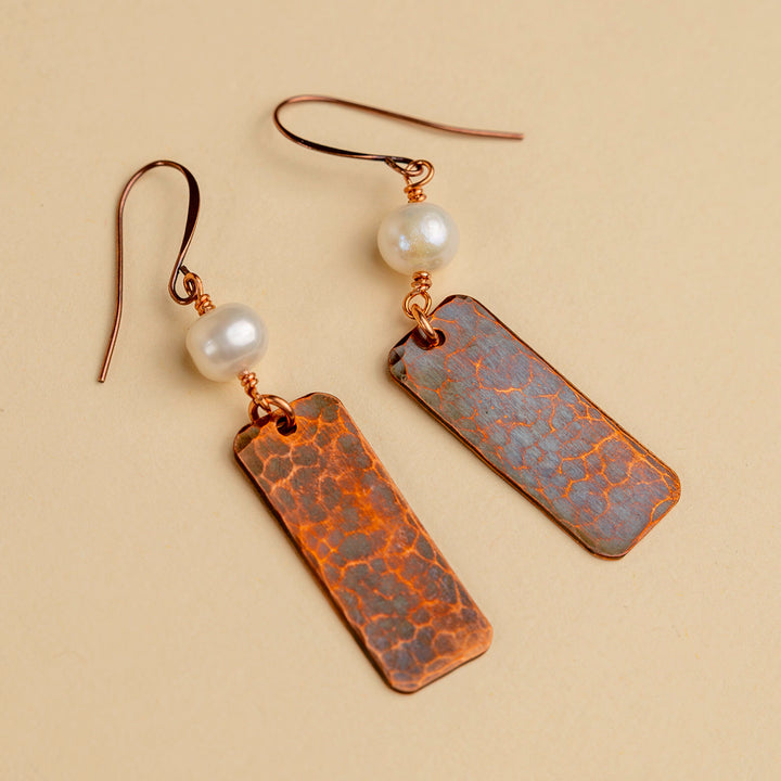 Novi Copper Rectangle with Freshwater Peal Earrings