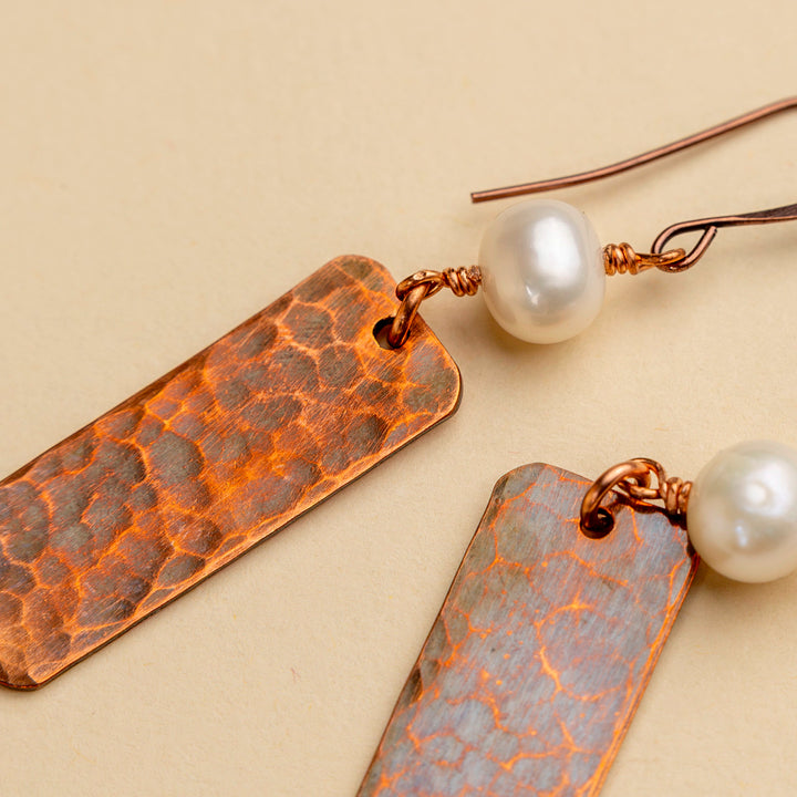 Novi Copper Rectangle with Freshwater Peal Earrings