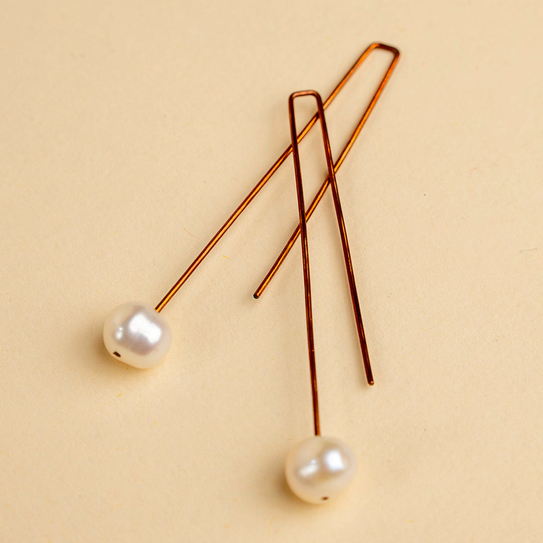 Novi Copper Threader with Freshwater Pearl Earrings