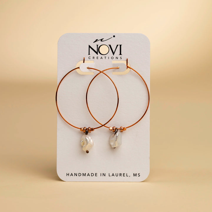 Novi Freshwater Pearl Nugget Copper Hoops