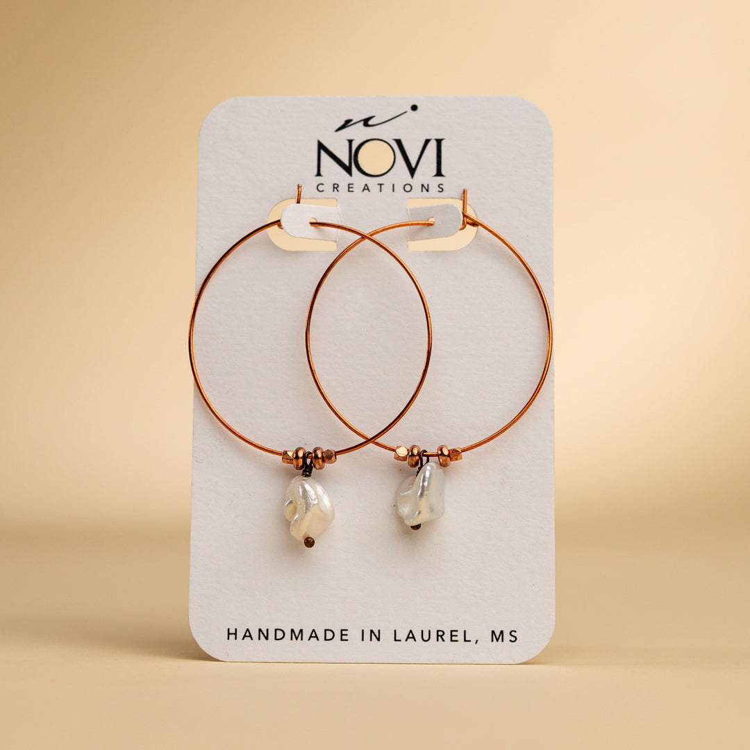 Novi Freshwater Pearl Nugget Copper Hoops