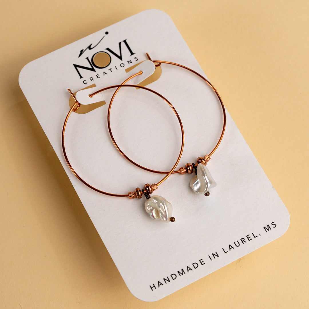 Novi Freshwater Pearl Nugget Copper Hoops