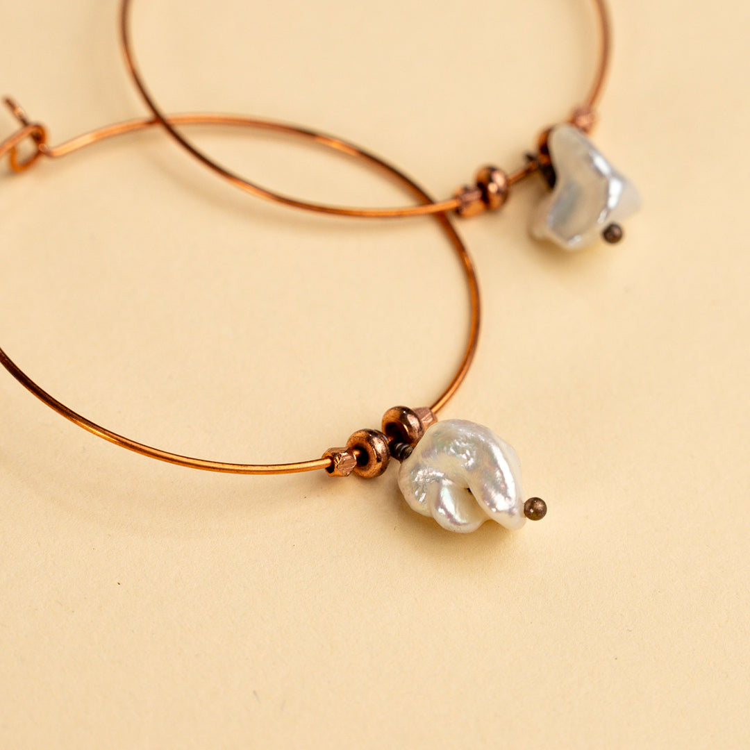 Novi Freshwater Pearl Nugget Copper Hoops