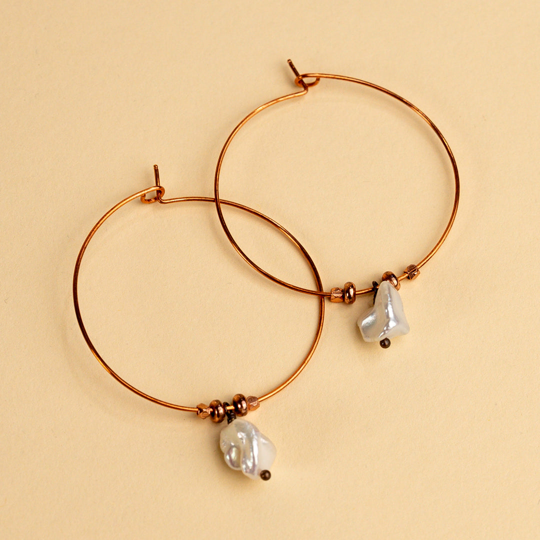 Novi Freshwater Pearl Nugget Copper Hoops