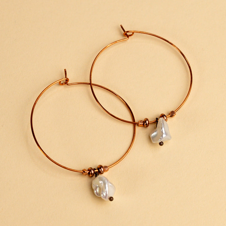 Novi Freshwater Pearl Nugget Copper Hoops