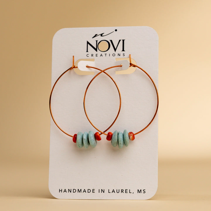 Novi Spiny Oyster and Glass Copper Hoops