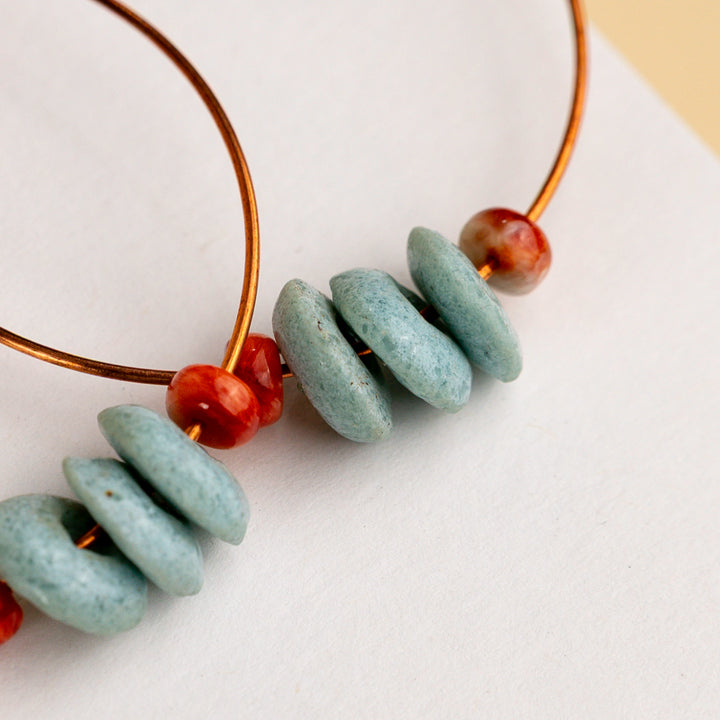 Novi Spiny Oyster and Glass Copper Hoops