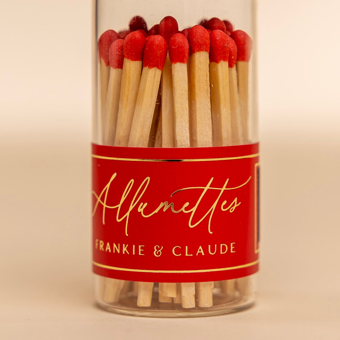 Red Mini Glass Match Jar