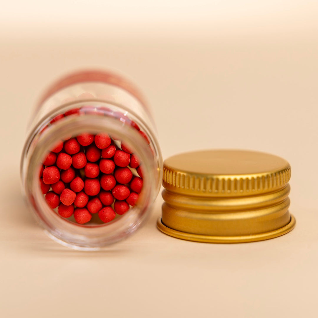 Red Mini Glass Match Jar