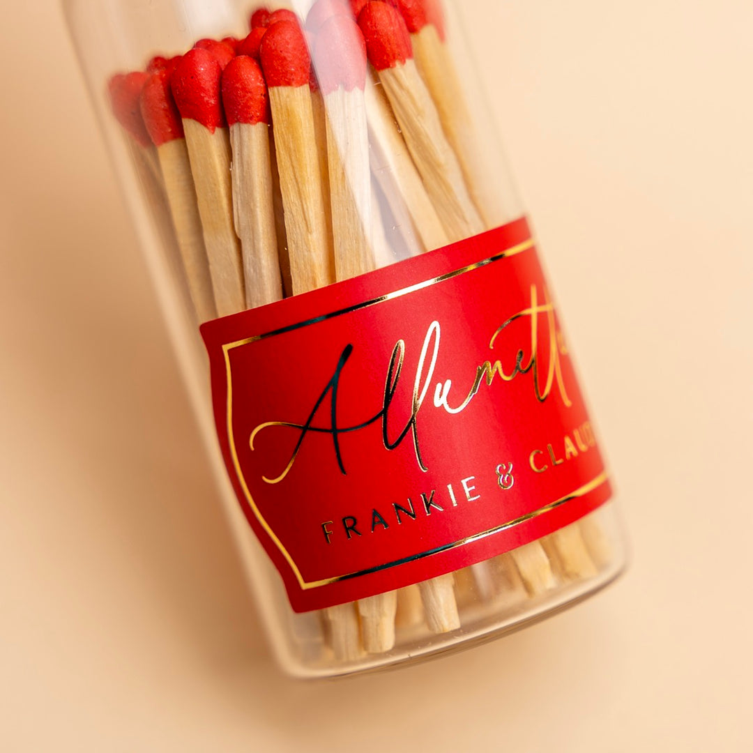 Red Mini Glass Match Jar