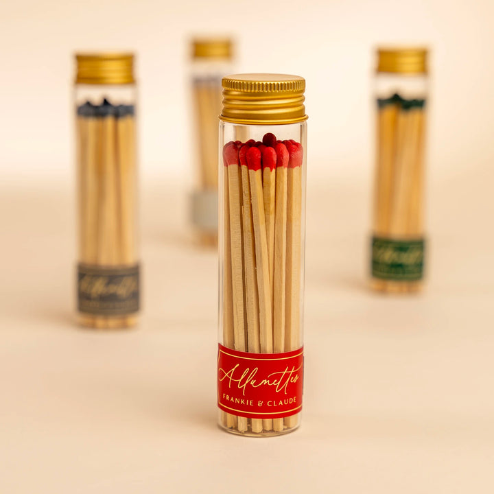 Red Tall Glass Match Jar