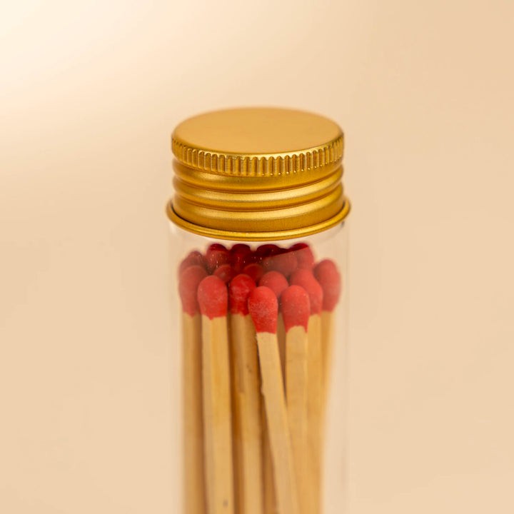 Red Tall Glass Match Jar