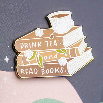 Tea and Books Enamel Pin