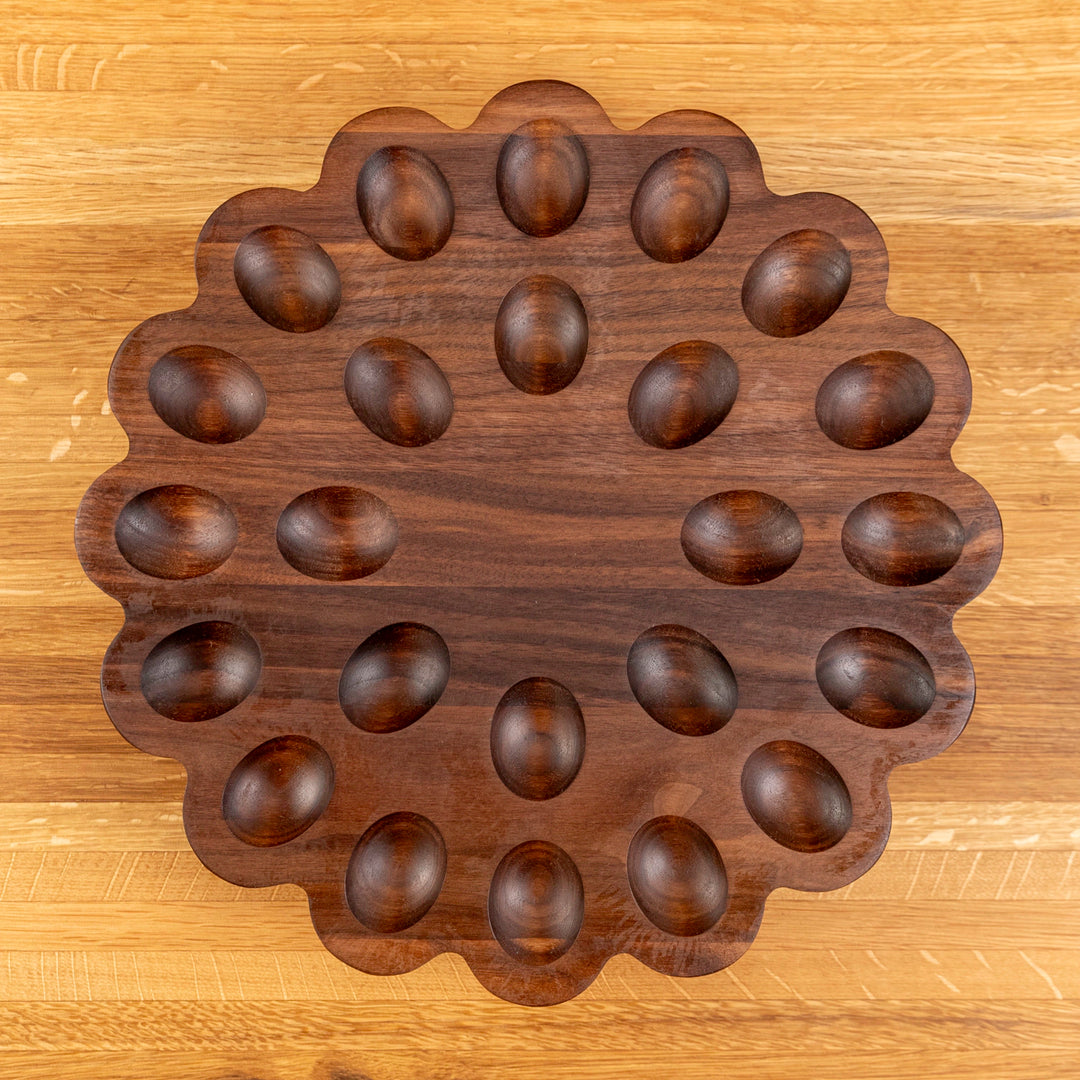 Walnut Scalloped Deviled Egg Tray