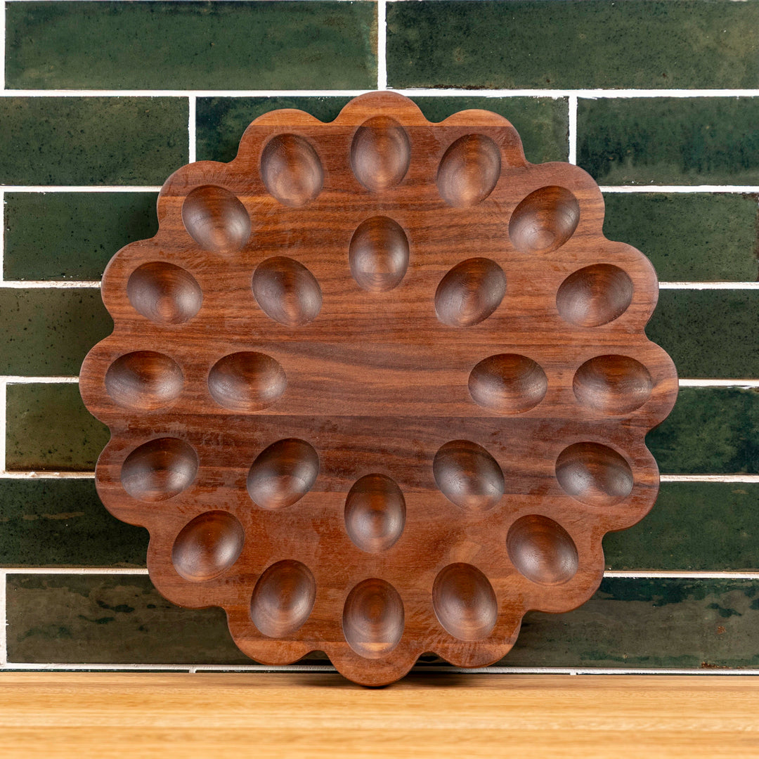 Walnut Scalloped Deviled Egg Tray