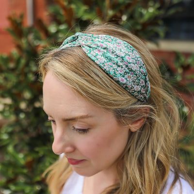 green and pink floral headband
