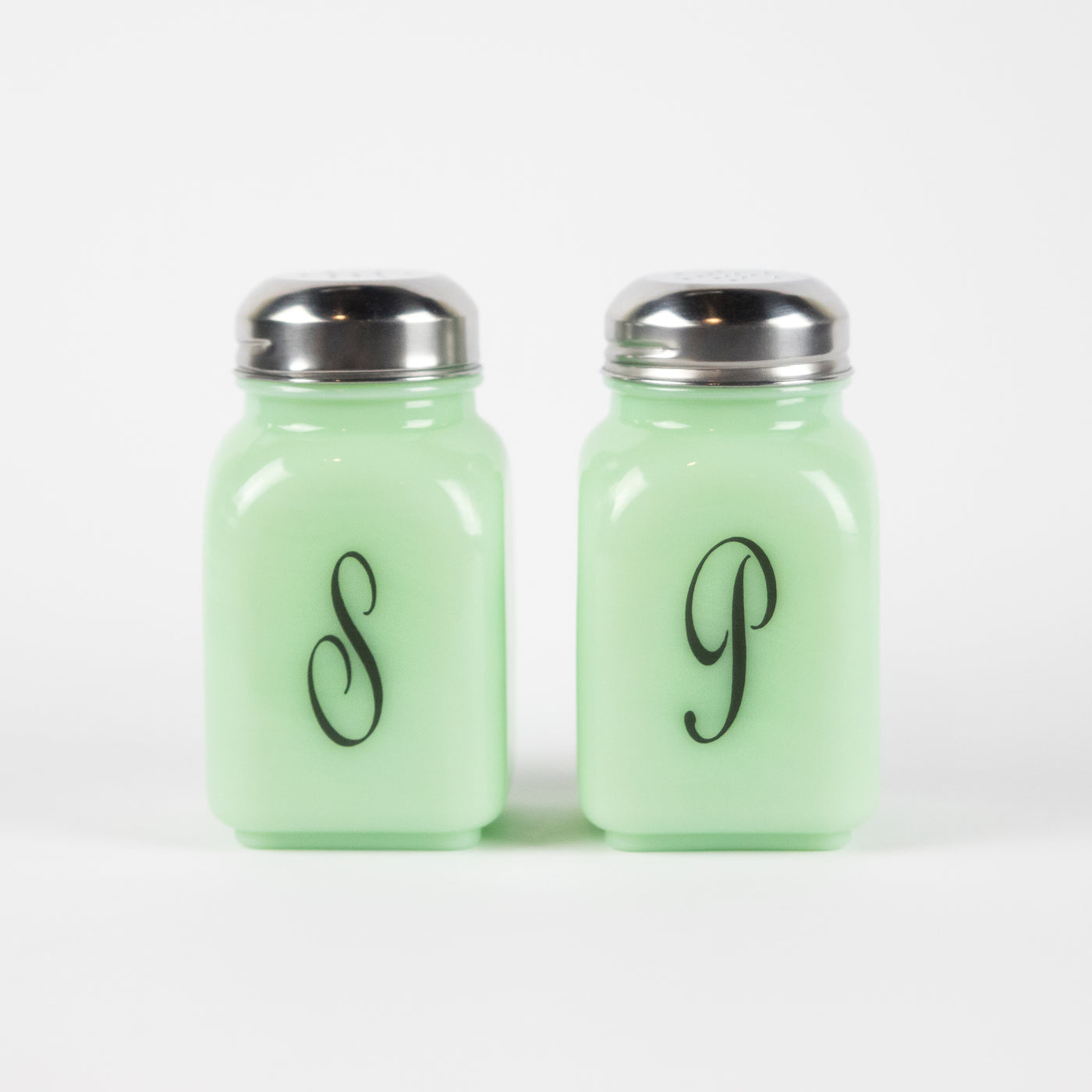 Jadeite Vintage Salt & Pepper Shakers with Monogram